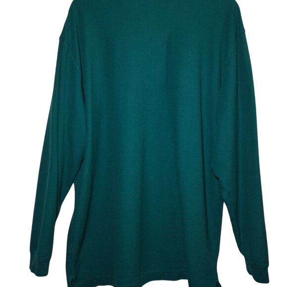 LL Bean Polo Shirt XL Tall Green Long Slv Classic Collared Preppy Woven Cotton - Picture 2 of 12